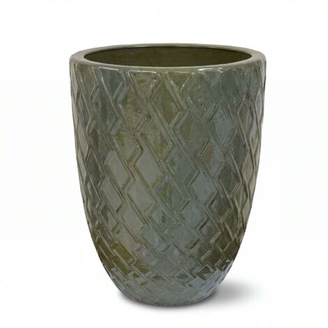 Pot grande taille d'extérieur ZEUS 30x44cm vert crème, fait main en terre cuite émaillée, résistant au gel