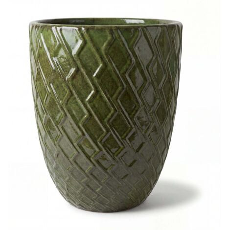 Pot grande taille d'extérieur ZEUS 30x44cm vert profond, fait main en terre cuite émaillée, résistant au gel