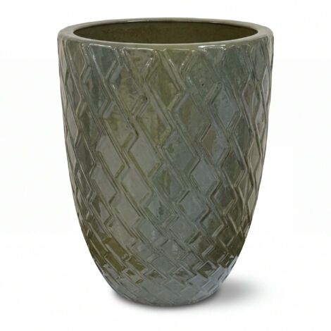 Pot grande taille d'extérieur ZEUS 42x54cm vert crème, fait main en terre cuite émaillée, résistant au gel