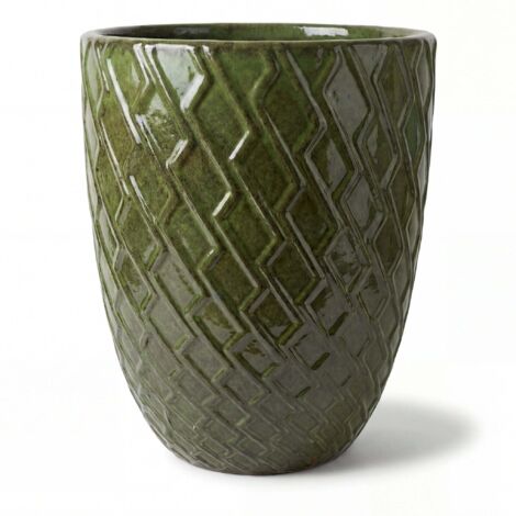Pot grande taille d'extérieur ZEUS 42x54cm vert profond, fait main en terre cuite émaillée, résistant au gel