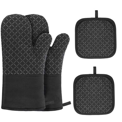 Oven Mitt and Heat Resistant Pot Holder Pad Protective Oven Gloves  Anti-Scalding, Heat-Insulating Silicone Gloves-Gray