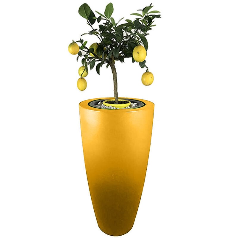 Plast'up Rotomoulage - Pot de fleurs conique Delight 200l-Jaune mangue-121cm - Jaune mangue