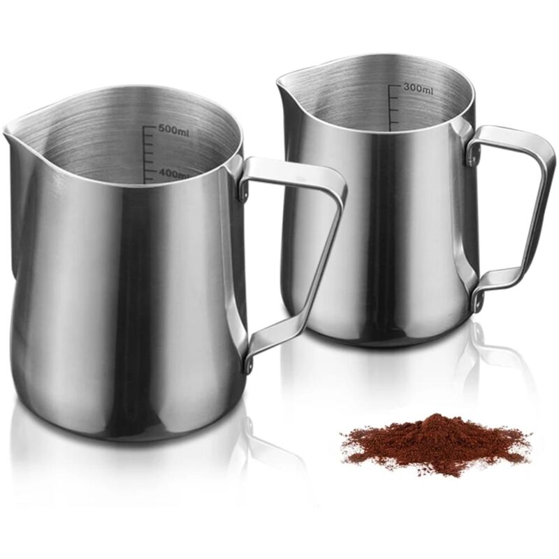 Mowze - Pot à lait, pot à mousser en acier inoxydable de 350 ml + 600 ml, mousseur à lait pour crème à café