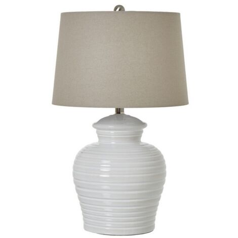 Pot Lamp with Linen Shade - Ceramic - L38 x W38 x H62 cm - Green/White