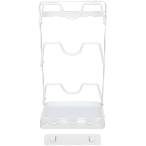 Pot Lid Rack No Drilling Wall Mounted Pot Lid Rack Waterproof Rustproof Carbon Steel Pot Cover Holder with Drainage Tray for Kitchen 3 Layers
