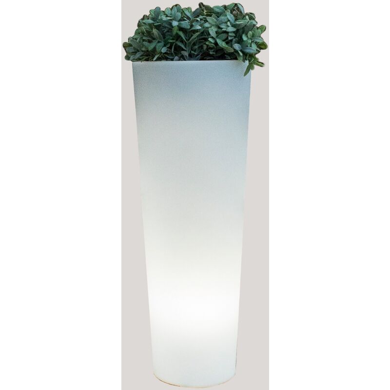 Ficus 60 Jardinière ronde et haute avec lumière pour plantes et fleurs très résistantes. Lumière blanc froid avec câble. Fabriqué en Polyéthylène en