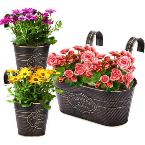 Pot Métal Décoratif Support de Plante Rustique en Kit 1x sans Drainage Dimensions: 27x15x12cm Noir pour Cactus Succulentes Herbes Intérieur Extérieur