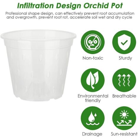 Pot Orchidée Transparent avec Trou Ventilation PP Pot Classe Air Lumière 6inch 11cm Lot 5 Résistant In/Out