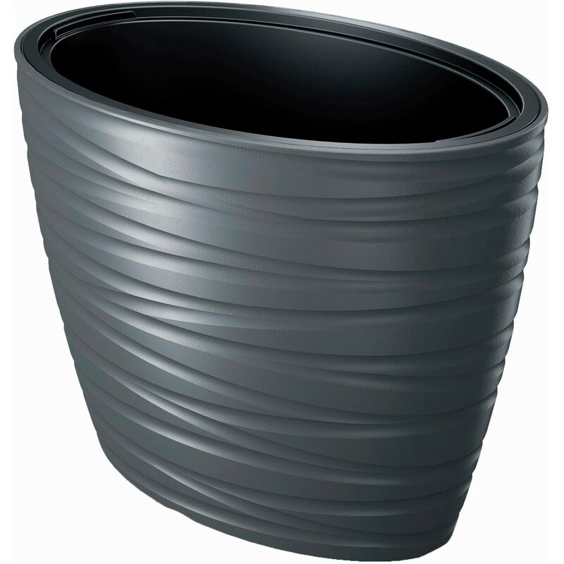 Pot ovale avec réservoir 56L Maze en plastique de couleur anthracite 58,5 (longueur) x 38,5 (largeur) x 42,3 (hauteur) cm