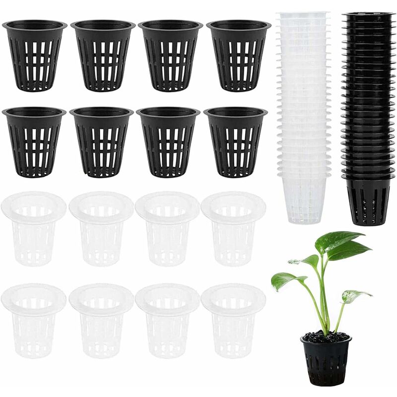 Pot Plantation Hydroponique, 60 Pièces Paniers Hydroponiques Plastique, Filet Hydroponique en Plastique, Pots de Jardin Net Cup, pour Culture
