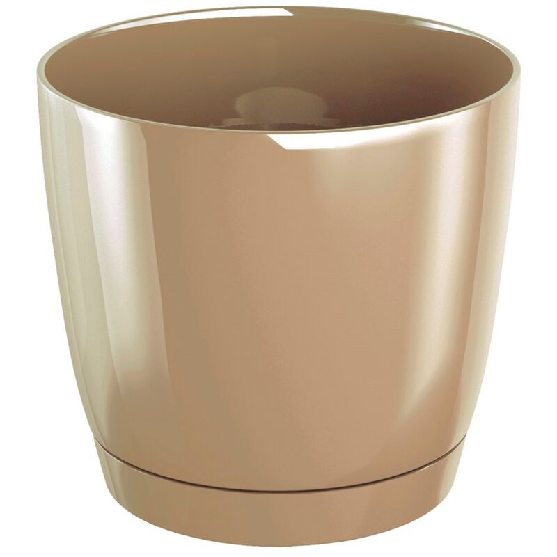 Pot ronde de plastique coubi rond p dans la couleur du café avec lait 12 (long) x 12 (largeur) x 11 (hauteur) cm
