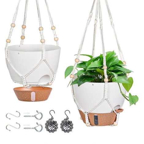 Pot suspendu de 25 cm pour plantes d'intérieur, arrosage automatique, blanc