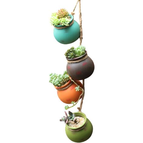 Pot Suspendu en Céramique (Lot 4) - Pot Suspendu Plante Interieur - Vase Suspendu Multicolore avec Cor en Jute - Parfait pour Intérieur & Extérieur, Décor Maison, Bureau Jardin