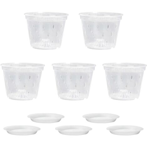 Pot transparent pour orchidées, pots de plantes avec trous et soucoupes, kit de rempotage pour orchidées