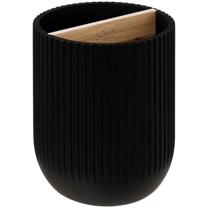 5Five Simply Smart – Pot à ustensiles 2 compartiments en polyrésine noir – Accessoire de rangement cuisine – Dimensions 13.3x13.3x17.8 cm – Poids