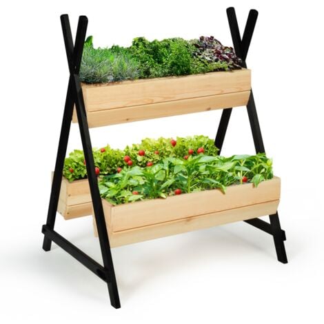 Potager PATY 3 bacs bois finitions noires jardinière tipi