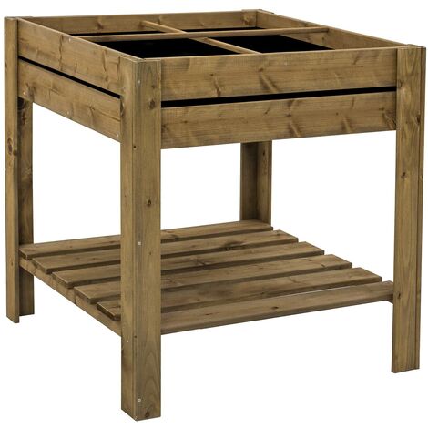 Potager Sur Pieds en Bois Traité Gardiun DIY 98 L 75x75x79 cm