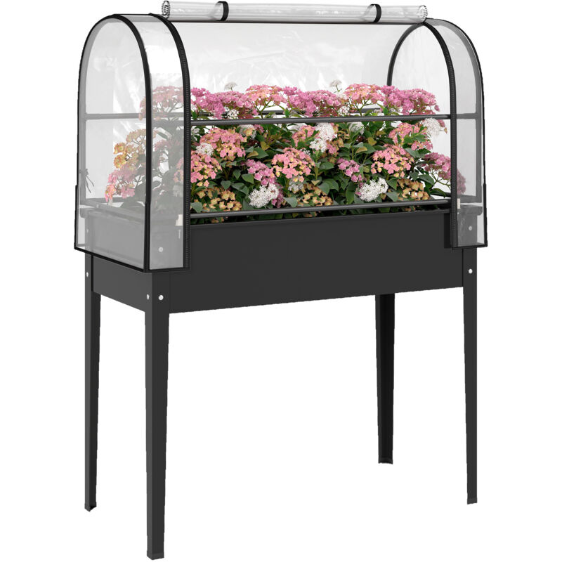 Potager sur pieds - Outsunny - serre rabattable - trou de drainage - pour plantes fleurs légumes - métal - 100 x 49 x 136 - noir