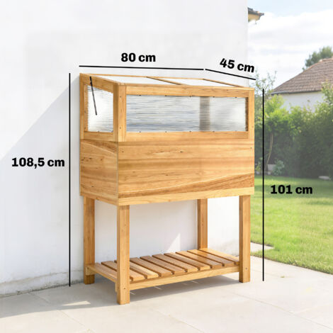 Potager surélevé avec châssis en bois, jardinière surélevée avec couvercle à charnières, étagère, tissu non tissé, design ergonomique