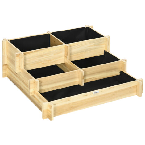 Potager surélevé en bois de sapin 3 niveaux 93x93x35 cm pour légumes, fleurs et plantes de jardin