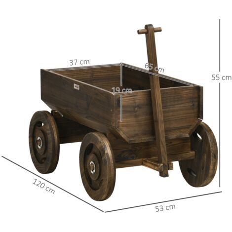 Potager surélevé en forme de chariot en bois, peinture ignifuge, mobile, résistant aux intempéries, marron