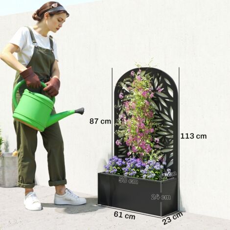 Potager surélevé en métal avec treillis, jardinière murale ou sur pied avec brise-vue