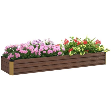 Potager surélevé/jardinière à herbes aromatiques, résistant aux intempéries, fond ouvert, 240 x 60 x 30 cm, marron foncé
