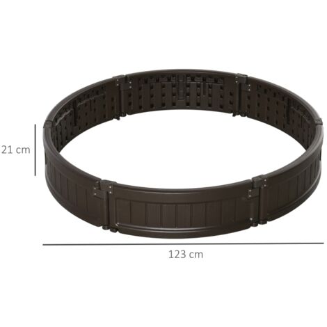 Potager surélevé rond d'extérieur en plastique PEHD, jardinière extérieure pour plantes, fleurs et légumes, Ø 123 x 21 cm, marron