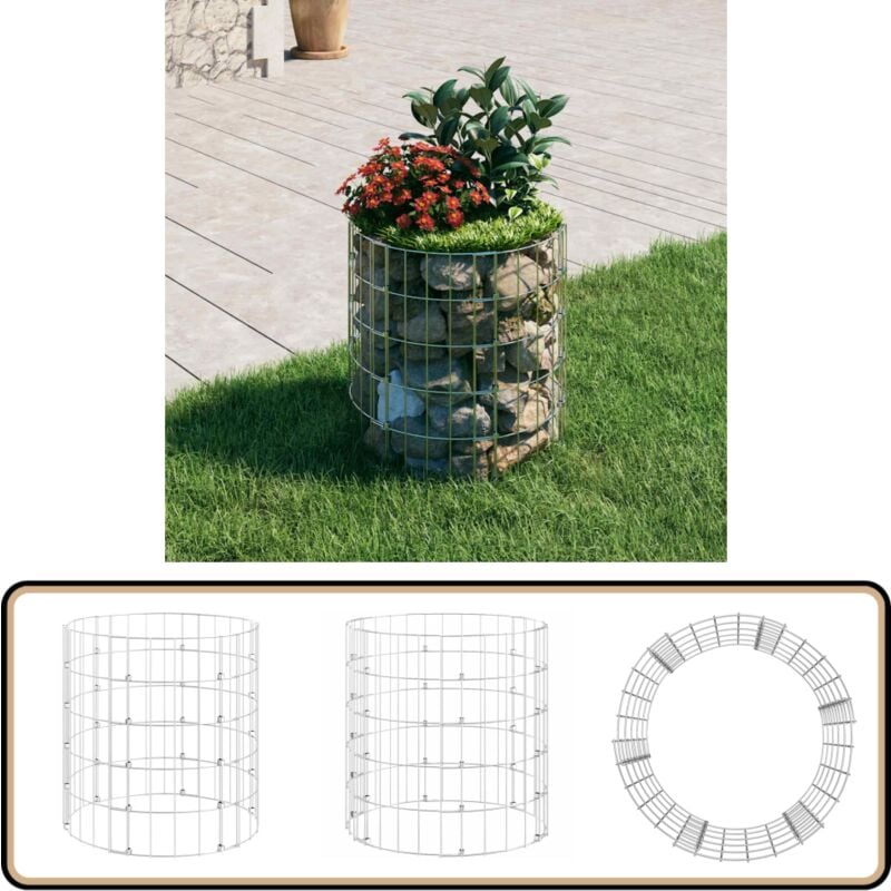 Poteau à gabion circulaire Acier galvanisé Ø50x50 cm - Clôture Ronde - Gabion Rond - Bordure De Jardin - Panneau De Clôture - Décoration Extérieure