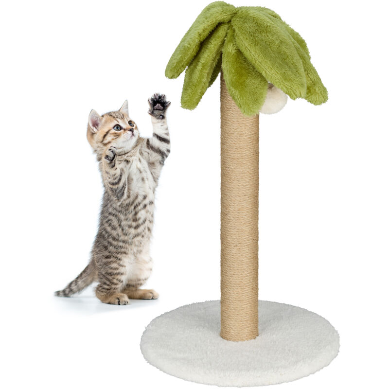 Griffoir pour chat en forme de palmier, HxD : env. 54x31 cm, tronc à gratter en lin, avec balle, multicolore - Relaxdays