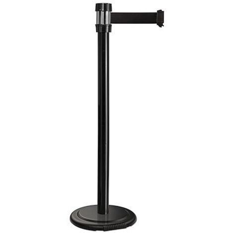 Poteau à sangle noir base nomade à roulettes avec sangle de 2 m, noire