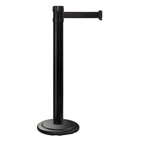 Poteau à sangle noir base nomade à roulettes avec sangle de 4 m, noire