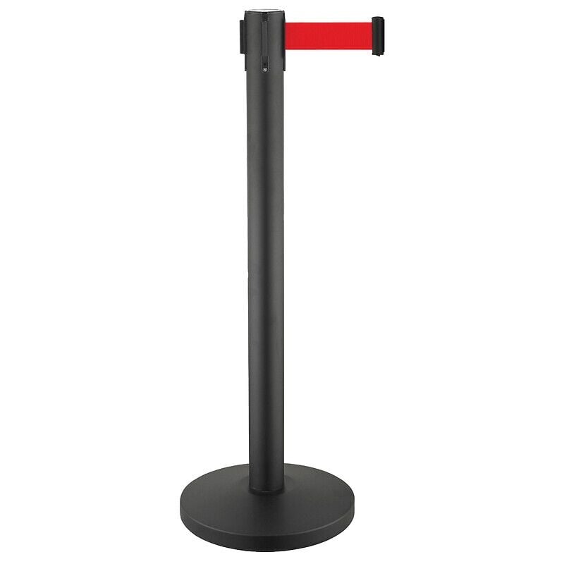 Poteau à sangle Reco inox hauteur 910mm base Ø32mm sangle rouge 3 mètres largeur 50 mm Viso