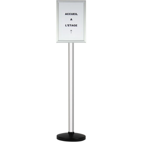 Poteau alu anodisé grande hauteur sur socle portable avec support alu A3 - 2034043