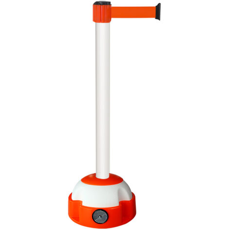 Poteau Alu Blanc laqué à sangle Orange fluo 4m x 50mm sur socle Balise - 2010719