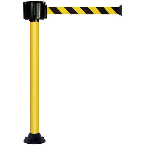 Poteau alu jaune à sangle grande longueur hachurée jaune/noir 12m x 50mm sur socle fixe - 2810074