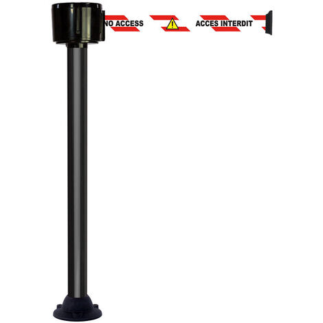 Poteau alu noir à sangle grande longueur accès interdit trilingue 12m x 50mm sur socle fixe - 2810388
