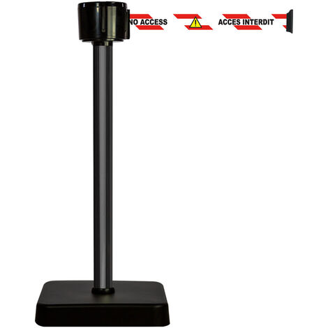 Poteau alu noir à sangle grande longueur accès interdit trilingue 12m x 50mm sur socle mobile - 2810203