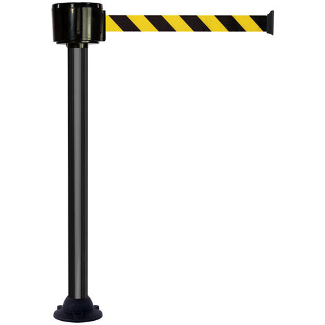 Poteau alu noir à sangle grande longueur hachurée jaune/noir 12m x 50mm sur socle fixe - 2810234
