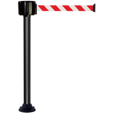 Poteau alu noir à sangle grande longueur hachurée rouge/blanc 12m x 50mm sur socle fixe - 2810227