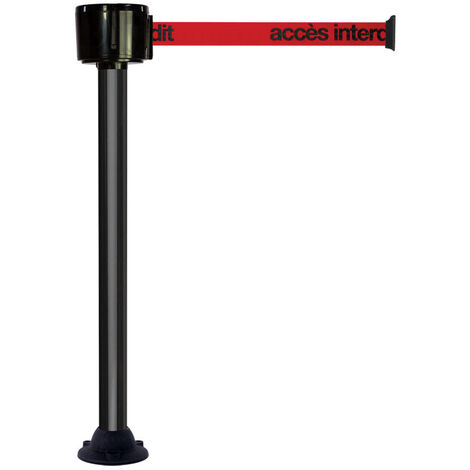 Poteau alu noir à sangle grande longueur rouge + accès interdit 12m x 50mm sur socle fixe - 2810326