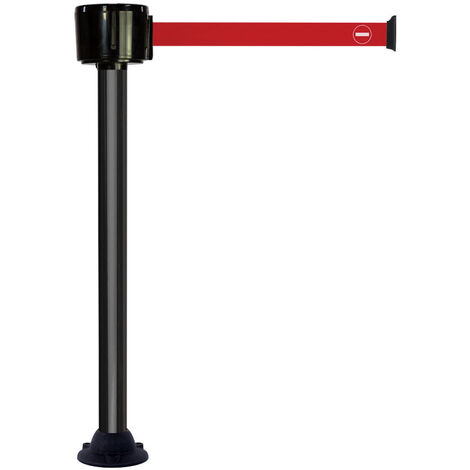Poteau alu noir à sangle grande longueur rouge + sens interdit 12m x 50mm sur socle fixe - 2810340