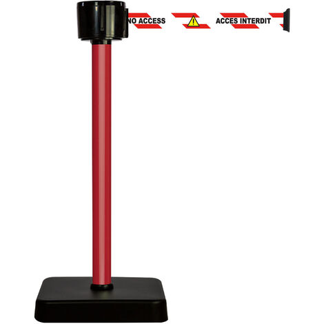 Poteau alu rouge à sangle grande longueur accès interdit trilingue 12m x 50mm sur socle mobile - 2810197