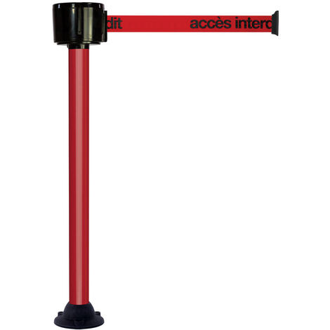 Poteau alu rouge à sangle grande longueur rouge + accès interdit 12m x 50mm sur socle fixe - 2810319