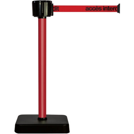 Poteau alu rouge à sangle grande longueur rouge accès interdit 12m x 50mm sur socle mobile - 2810142