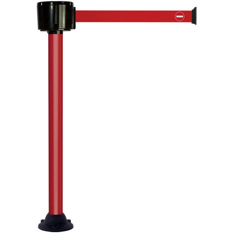 Poteau alu rouge à sangle grande longueur rouge + sens interdit 12m x 50mm sur socle fixe - 2810333