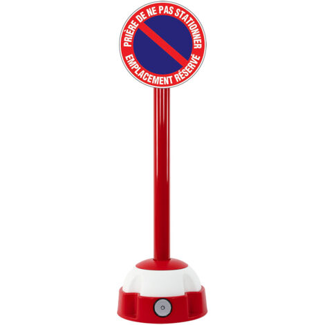 Poteau aluminium Rouge sur socle balise avec panneau - Défense de stationner emplacement réservé - 2030298
