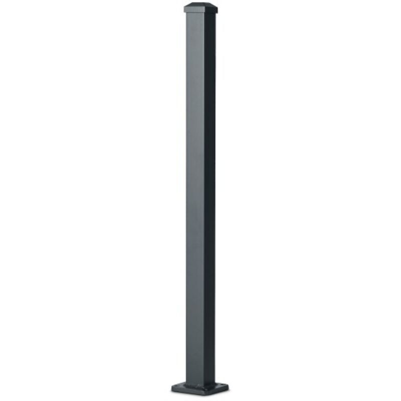 Easycloture – Poteau aluminium sur platine H 86.5 cm – Section 50 x 50 mm – Chapeau inclus – Couleur gris pour clôture esthétique