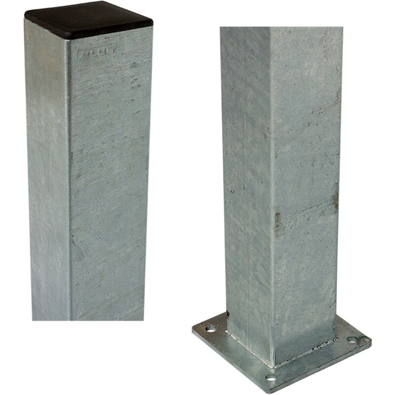 Poteau carré 8x8cm avec base - acier - poteau 8x8x132cm - base 13x13cm
