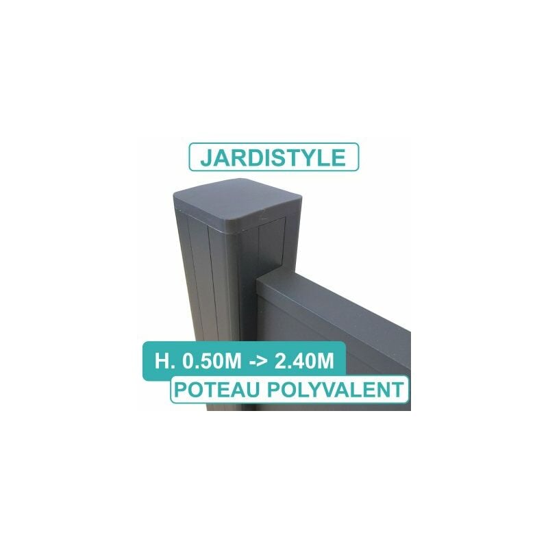 Cloture&jardin - Poteau Polyvalent 4 Entrées - Clôture Aluminium et Composite - 1,10 mètre - Gris Anthracite (ral 7016)